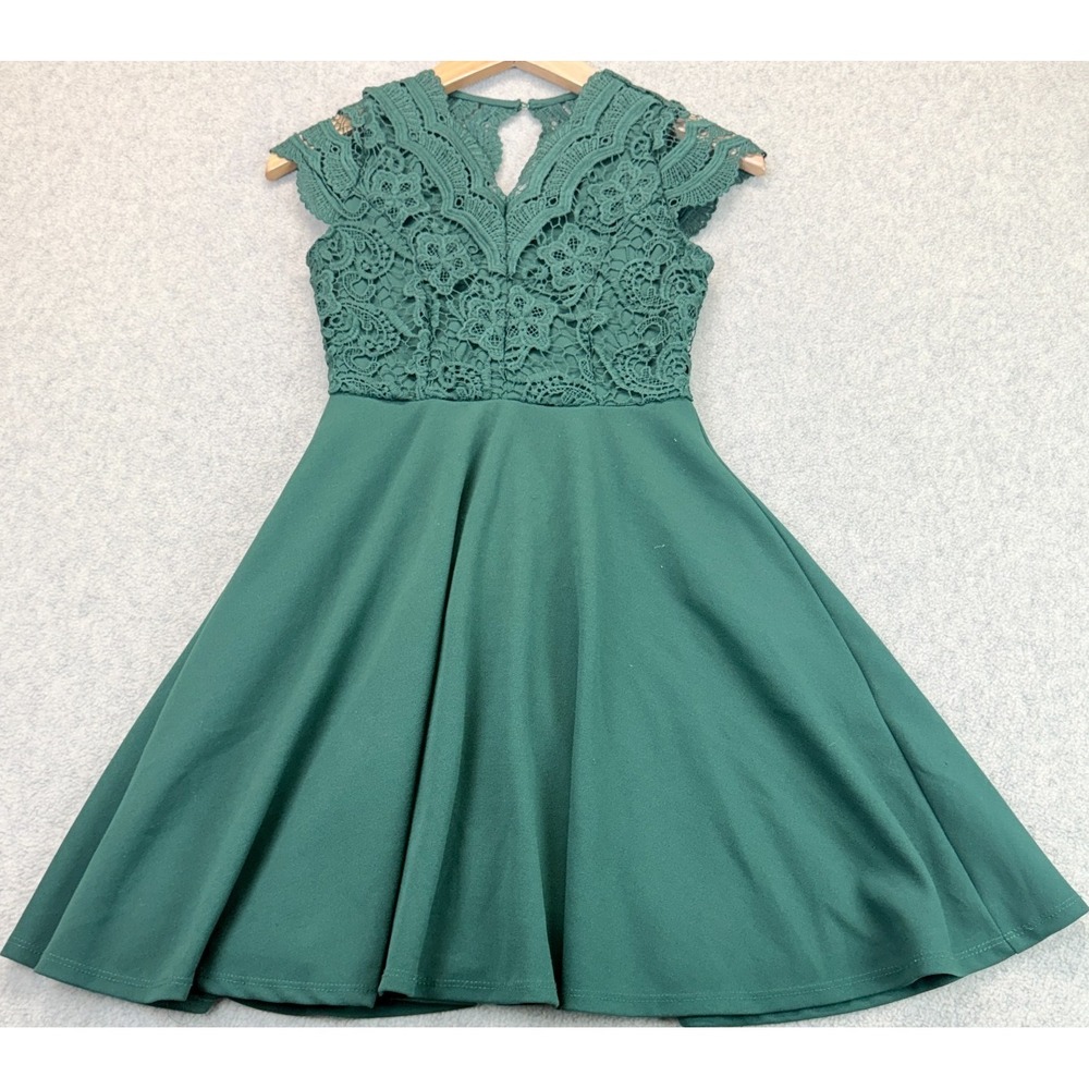 Rare Editions Girls Fit & Flare Dress Green Floral Lace Overlay Party Skater 10